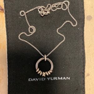 David Yurman circle Sterling diamond necklace
